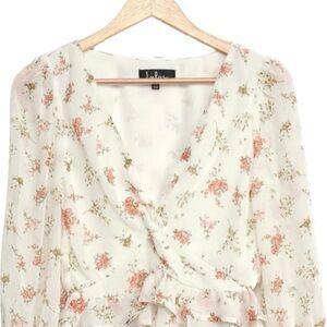 Lulus Sweetly Sun-Kissed Ivory Floral Print Twist-Front Peplum